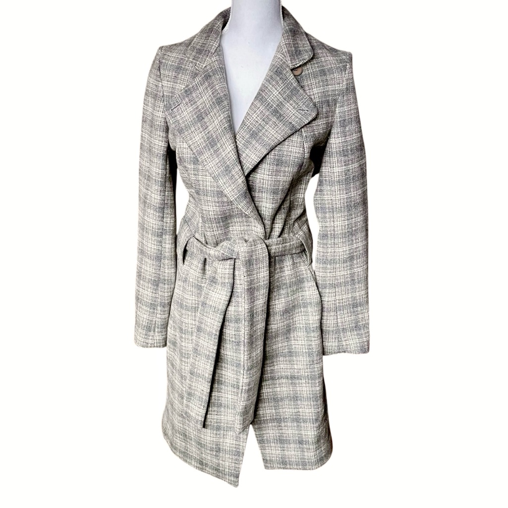 Kenneth Cole New York Wool Plaid Pea Coat Women’s Size 8